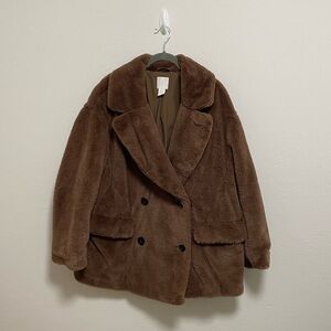 H&M Brown Fuzzy Coat Size Medium